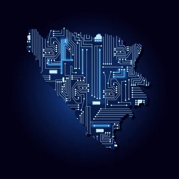 Elektronik Devreli Bosna Hersek Haritası Bosna Hersek Teknolojik Elektronik Devreli — Stok Vektör