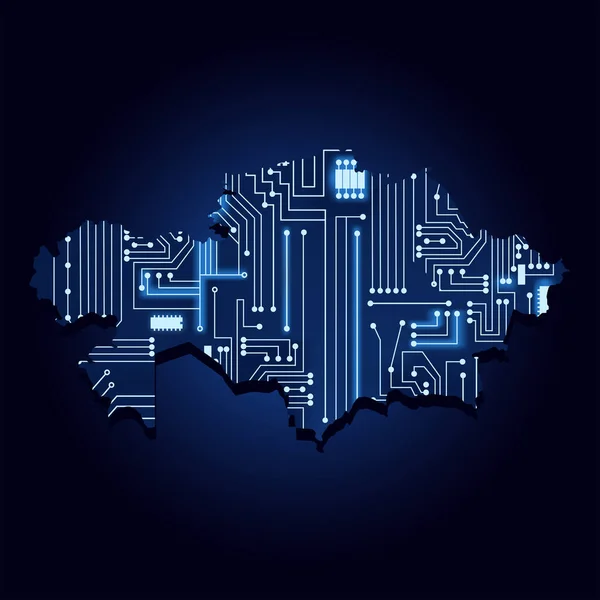 Carte Contour Kazakhstan Avec Circuit Électronique Technologique — Image vectorielle