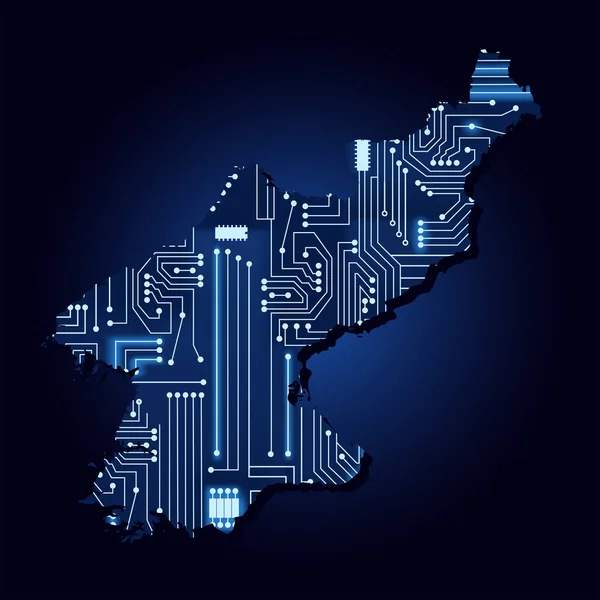 Carte Contour Corée Nord Avec Circuit Électronique Technologique — Image vectorielle