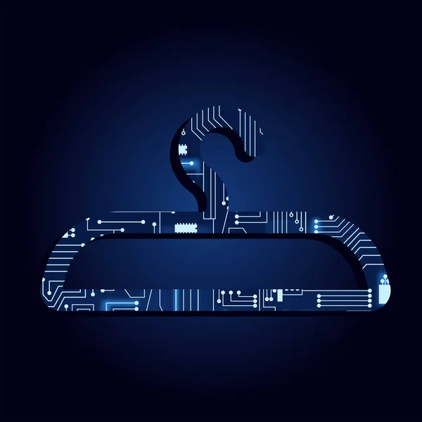 Symbole Cintre Vêtements Avec Circuit Électronique Technologique Fond Bleu — Image vectorielle