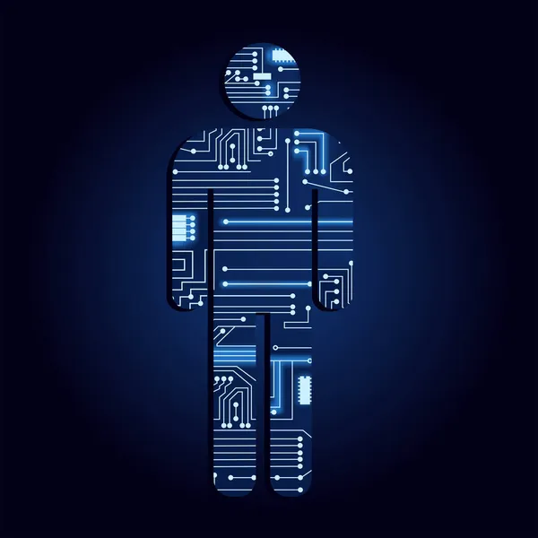 Symbole Homme Avec Circuit Électronique Technologique Fond Bleu — Image vectorielle
