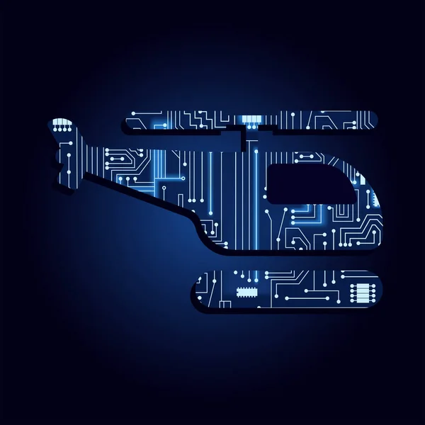 Symbol Vrtulníku Obvodem Technologické Elektroniky Modré Pozadí — Stockový vektor