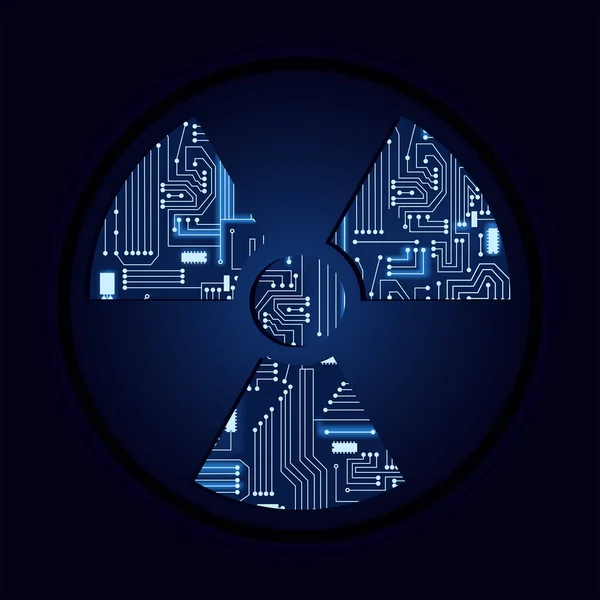 Symbole Radioactif Avec Circuit Électronique Technologique Fond Bleu — Image vectorielle