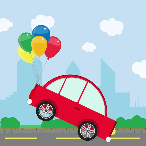 Een Stel Kleurrijke Ballonnen Die Een Auto Van Weg Halen — Stockvector