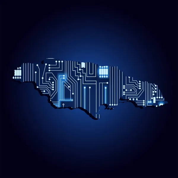 Mapa Contorno Jamaica Con Circuito Electrónica Tecnológica — Vector de stock