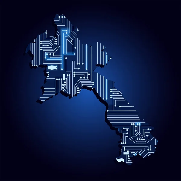 Contourkaart Van Laos Met Een Technologisch Elektronica Circuit — Stockvector