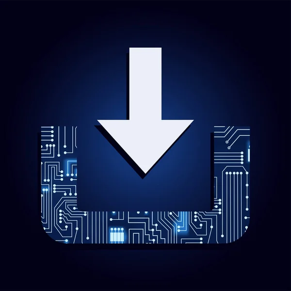 Icono Descarga Con Circuito Electrónico Fondo Azul Degradado Flecha Apuntando — Archivo Imágenes Vectoriales