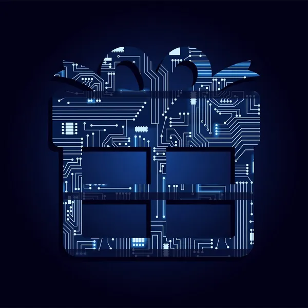 電子回路付きのギフトシンボル 青とグラデーションの背景 オンラインショッピング スマートかつ技術 — ストックベクタ