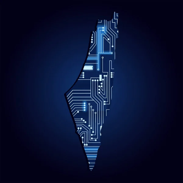 Mapa Konturów Państwa Palestyńskiego Technologicznym Obwodem Elektronicznym — Wektor stockowy