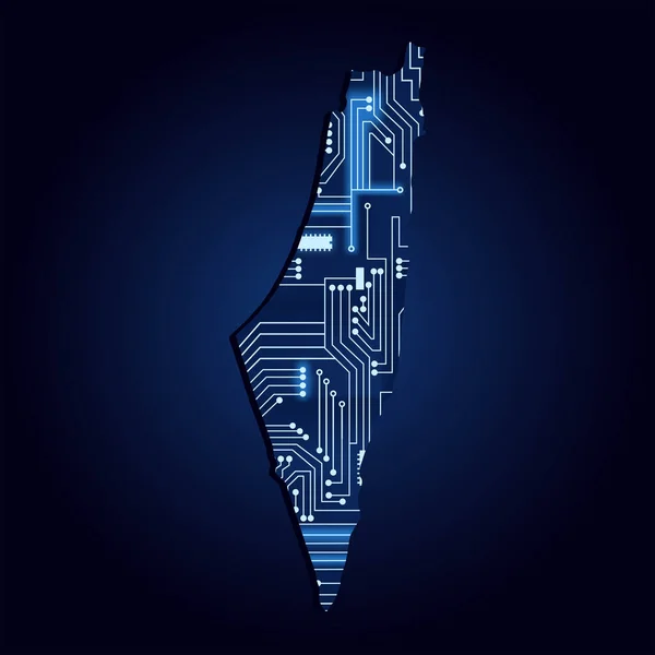 Umrisskarte Des Palästinensischen Staates Mit Einer Technologischen Elektronik Schaltung lizenzfreie Stockillustrationen