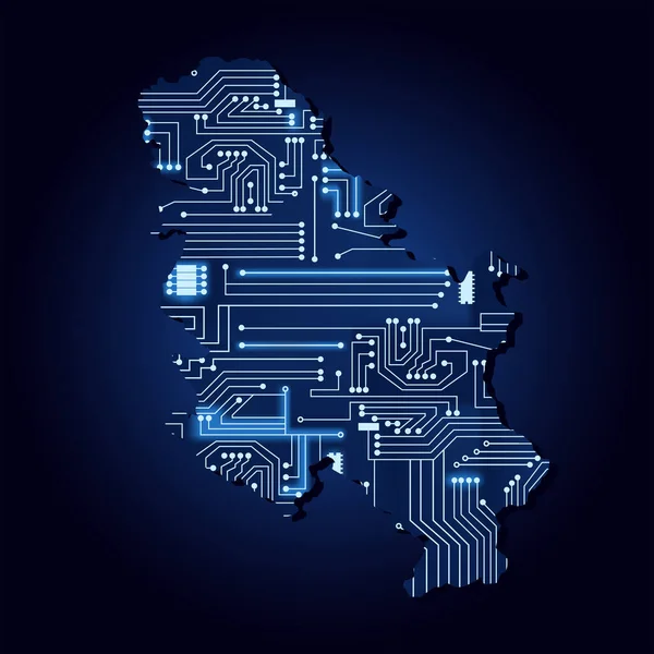 Carte Contour Serbie Avec Circuit Électronique Technologique — Image vectorielle