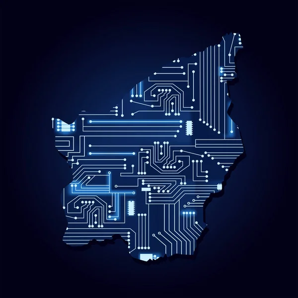 Contourkaart Van San Marino Met Een Technologisch Elektronica Circuit — Stockvector