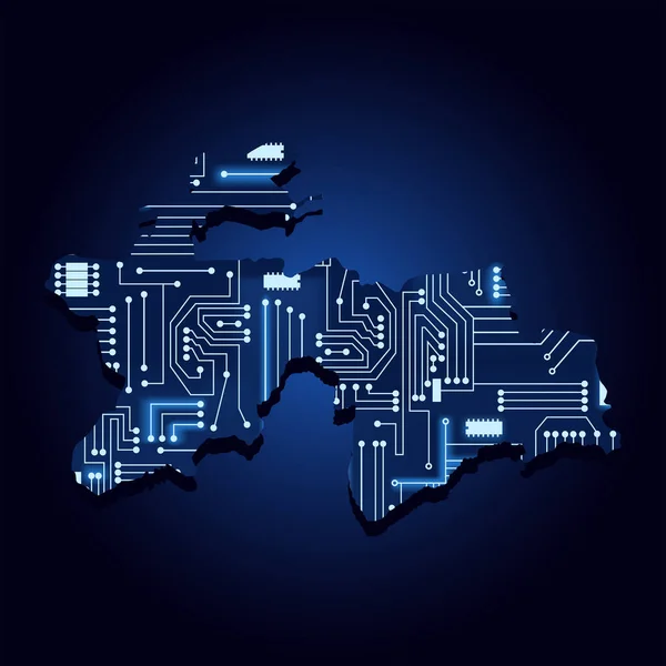 Contourkaart Van Tadzjikistan Met Een Technologisch Elektronica Circuit — Stockvector