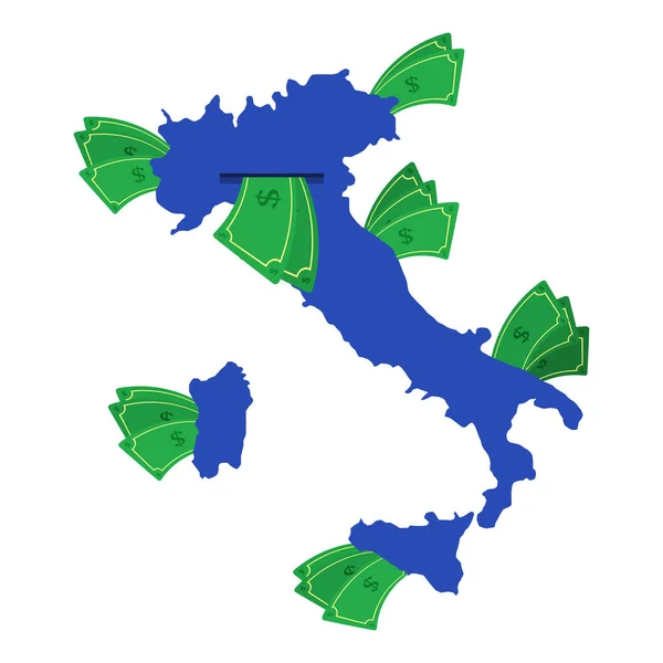 Italien Karta Blått Med Pengar Räkningar Runt Pengar Lämnar Landets — Stock vektor