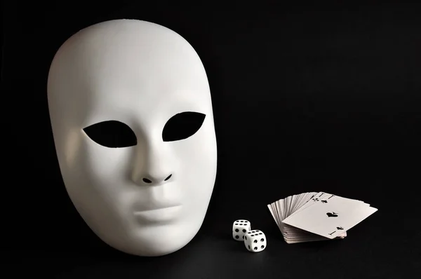 Maschera Teatrale Bianca Dadi Carte Gioco — Foto Stock