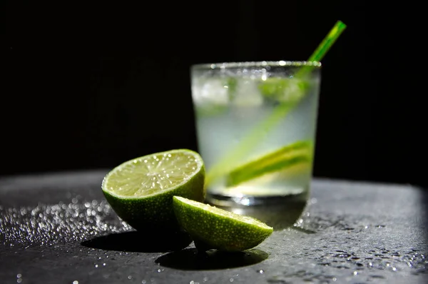 Lemonade Ice Mint Lime Black Table — Stock Photo, Image