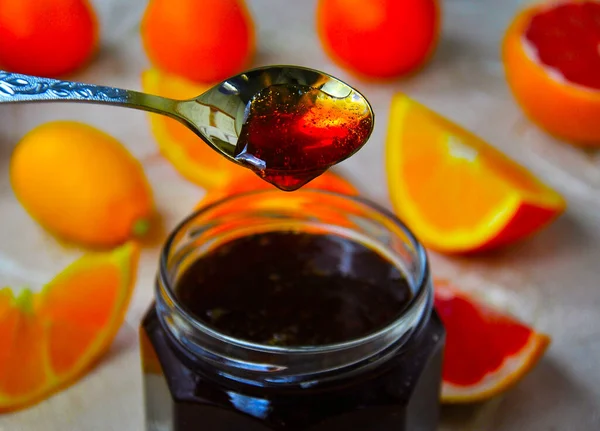 Marmellata Agrumi Fatta Casa Cucchiaio — Foto Stock