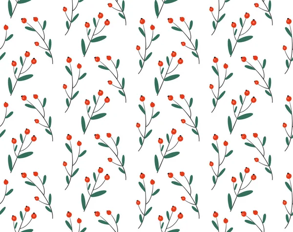 Απρόσκοπτη floral μοτίβο με φυτά χειμώνα. Χειροποίητο σχέδιο χειμερινών διακοπών για ευχετήριες κάρτες Χριστουγέννων και Πρωτοχρονιάς, ύφασμα, χαρτί περιτυλίγματος. Εικονογράφηση διανύσματος — Διανυσματικό Αρχείο