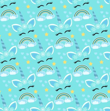 Tatlı, tek boynuzlu at prensesi kusursuz desen, arka plan. Küçük prensesler için sonsuz Noel dokusu. Vektör.