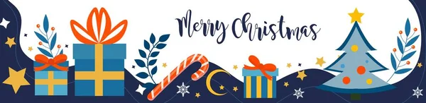 Feliz Natal e Feliz Ano Novo banner, cartão de saudação, cartaz, capa do feriado —  Vetores de Stock