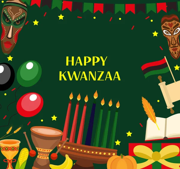 Mutlu Kwanzaa posterleri. Kinara ile tasarladığınız Afrika-Amerika bayramı şablonu. Vektör illüstrasyonu — Stok Vektör