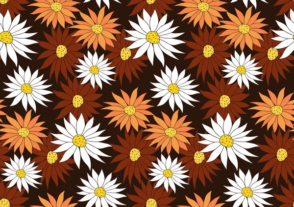 Retro bloemen jaren 70 naadloos patroon. Hippie bloem kracht herhalende textuur, achtergrond. Vectorillustratie — Stockvector