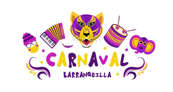 Barranquilla Carnival Poster banner. Carnival party masquerade template for your design. Vector illustration — 图库矢量图片