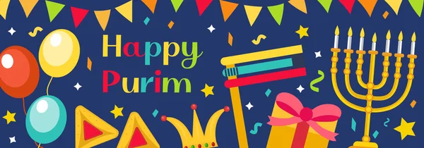 Happy Purim carnival banner template. Vector illustration — Stock vektor