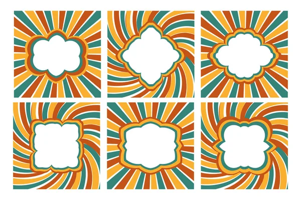 Regenboog frames set 70s psychedelische hippie stijl. Vintage frame jaren zeventig groove. vectorillustratie — Stockvector