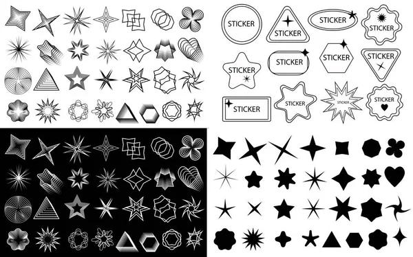Abstract Geometric Shapes and stickers label badges big set. Modern Geometry Elements. Collection of cyber shape, cyberpunk. Trendy design retrofuturism. Vector illustration — Stock Vector