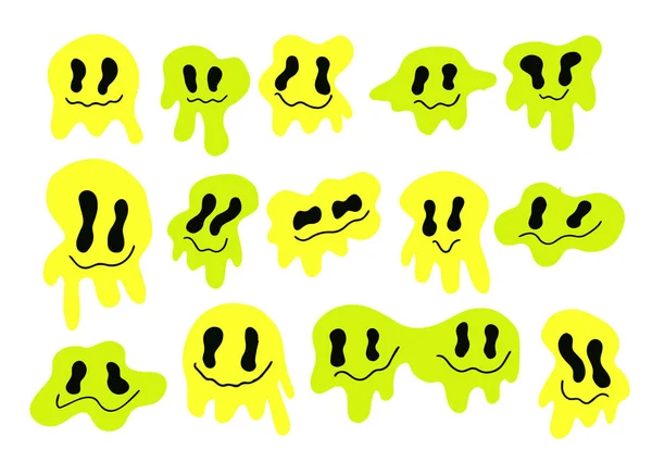 Cool Drippy distorted Smile set. Acid Trip — стоковый вектор