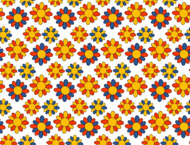 Boho 70 'lerin modası. Çiçekli, dikişsiz kumaş. Hippi çiçek gücü eski tekstil baskısı. Muhteşem botanik duvar kağıdı..