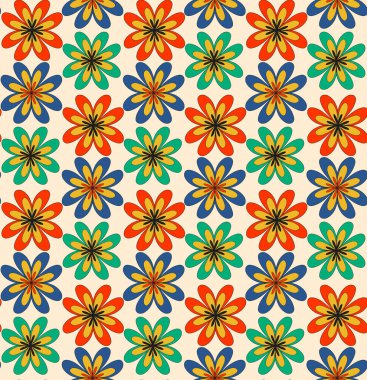 Boho 70 'lerin modası. Çiçekli, dikişsiz kumaş. Hippi çiçek gücü eski tekstil baskısı. Muhteşem botanik duvar kağıdı..