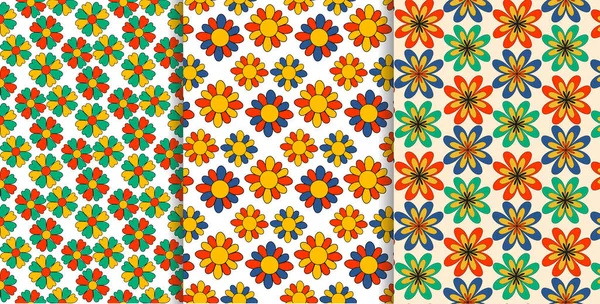 Boho Retro 70S Pattern Floral Vintage Seamless Texture Hippie Flower — ストックベクタ