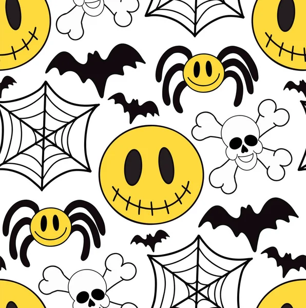 Groovy Halloween Seamless Pattern 70S Style Psychedelic Hippie Endless Texture — Vector de stock