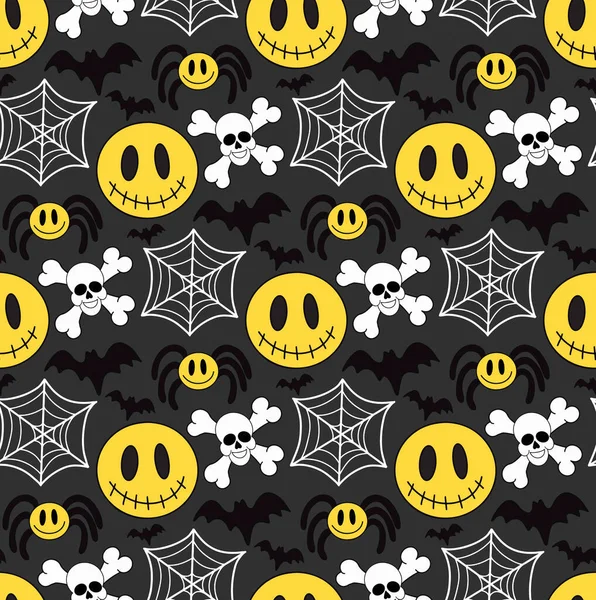 Groovy Halloween Seamless Pattern 70S Style Psychedelic Hippie Endless Texture — Vector de stock