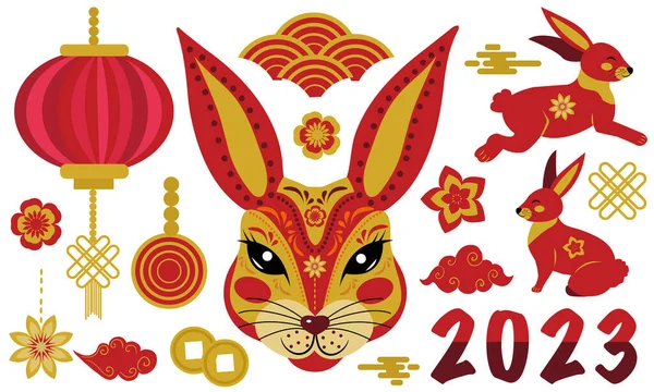 Frohes Chinesisches Neujahr Jahr Des Schwarzen Kaninchens 2023 Cartoon Rabbits — Stockvektor