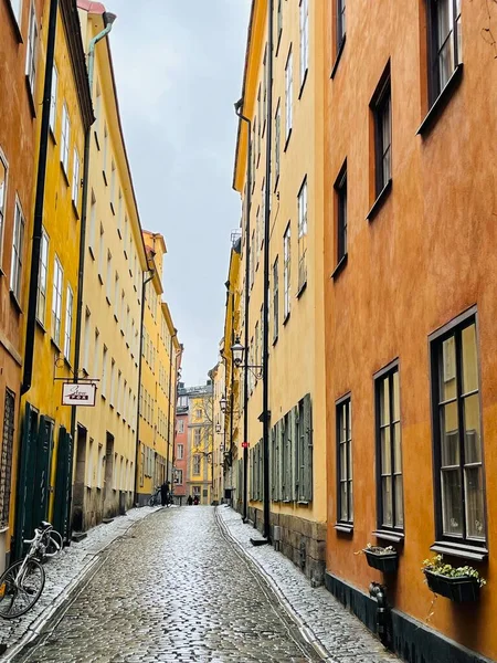 Estocolmo Suécia Abril 2022 Rua Estreita Cidade Velha Gamla Stan — Fotografia de Stock