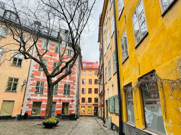 Стокгольм Швеція Квітень 2022 Вузька Вулиця Старого Міста Гамла Стен — стокове фото