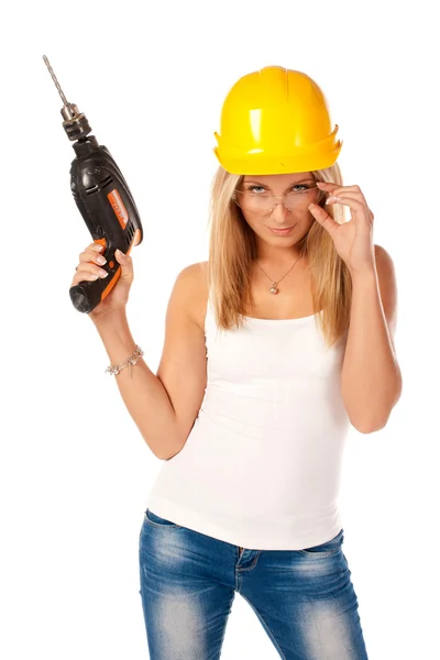 Young girl in a protective helmet and glasses Stock Picture