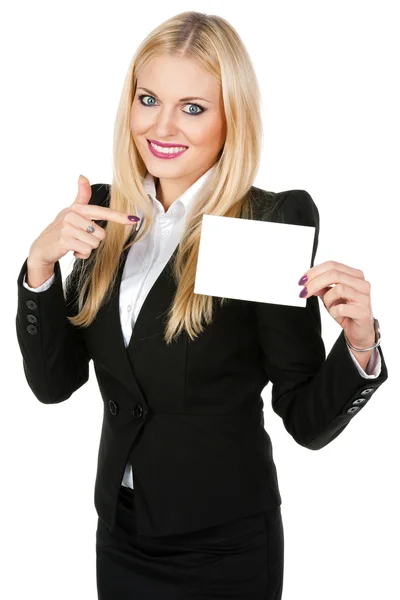 Attractive young female showing blank sign — Stock Photo, Image