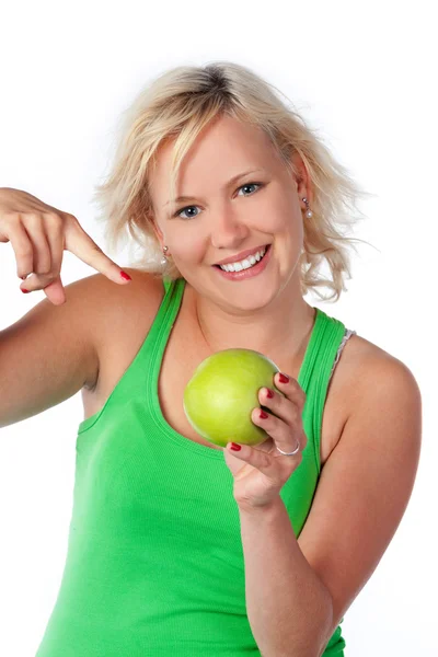 Woman with green apple — Stock Photo, Image