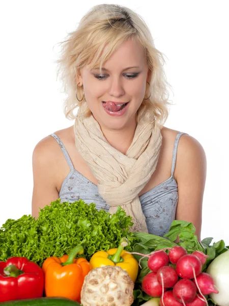 Woman and vegetables — Stock Photo, Image