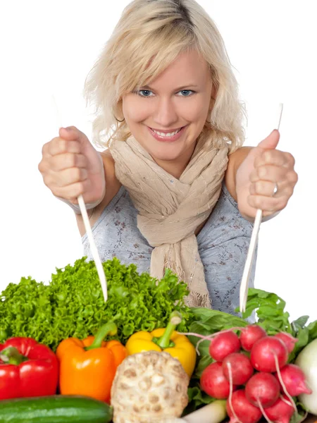 Woman and vegetables — Stock Photo, Image