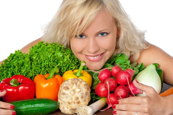 Kvinna och grönsaker — Stockfoto