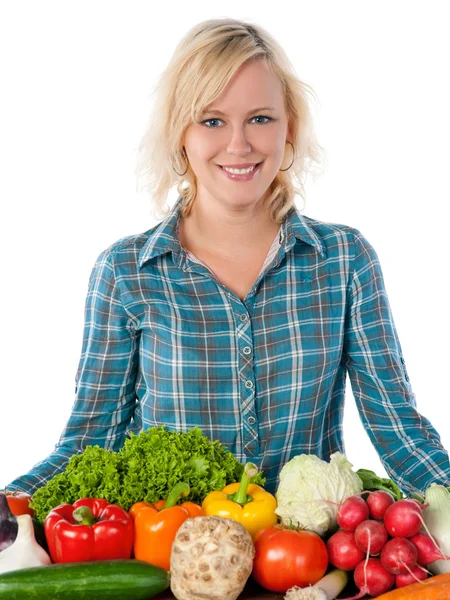 Vacker kvinna och grönsaker — Stockfoto