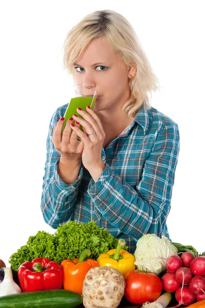 Woman vegetables juicy — Stock Photo, Image