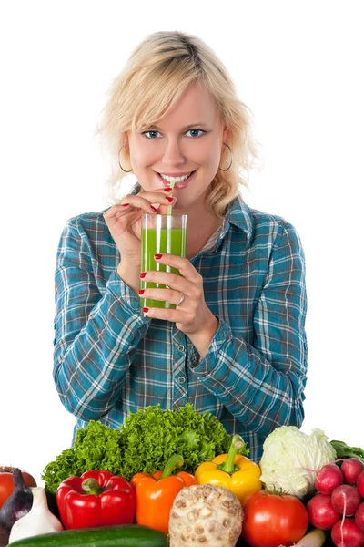 Woman vegetables juicy — Stock Photo, Image