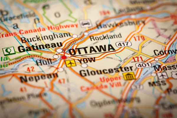 Ottawa city auf einer Straßenkarte — Stockfoto