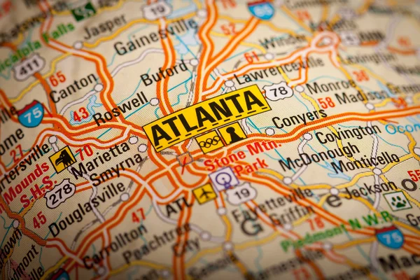 Atlanta City sur une carte routière — Photo